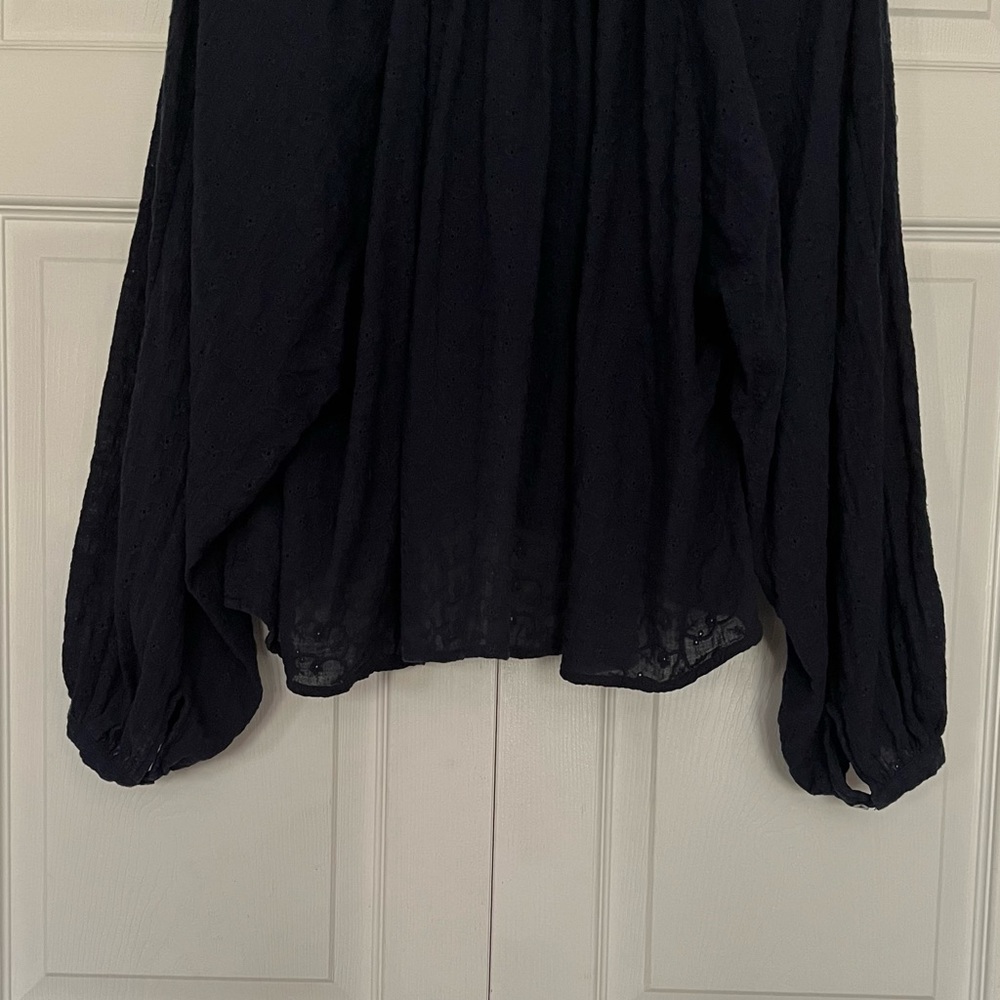{Free People} From the Clouds Peasant Eyelet Blouse in Navy - Women's Small - Picture 10 of 13
